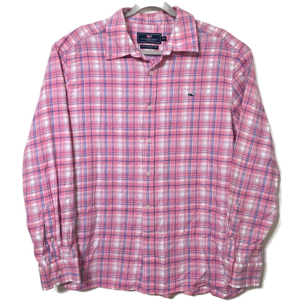 Vineyard Vines Shirt Mens XL Pink Plaid Long‎ Sleeve Button Front Classic Fit